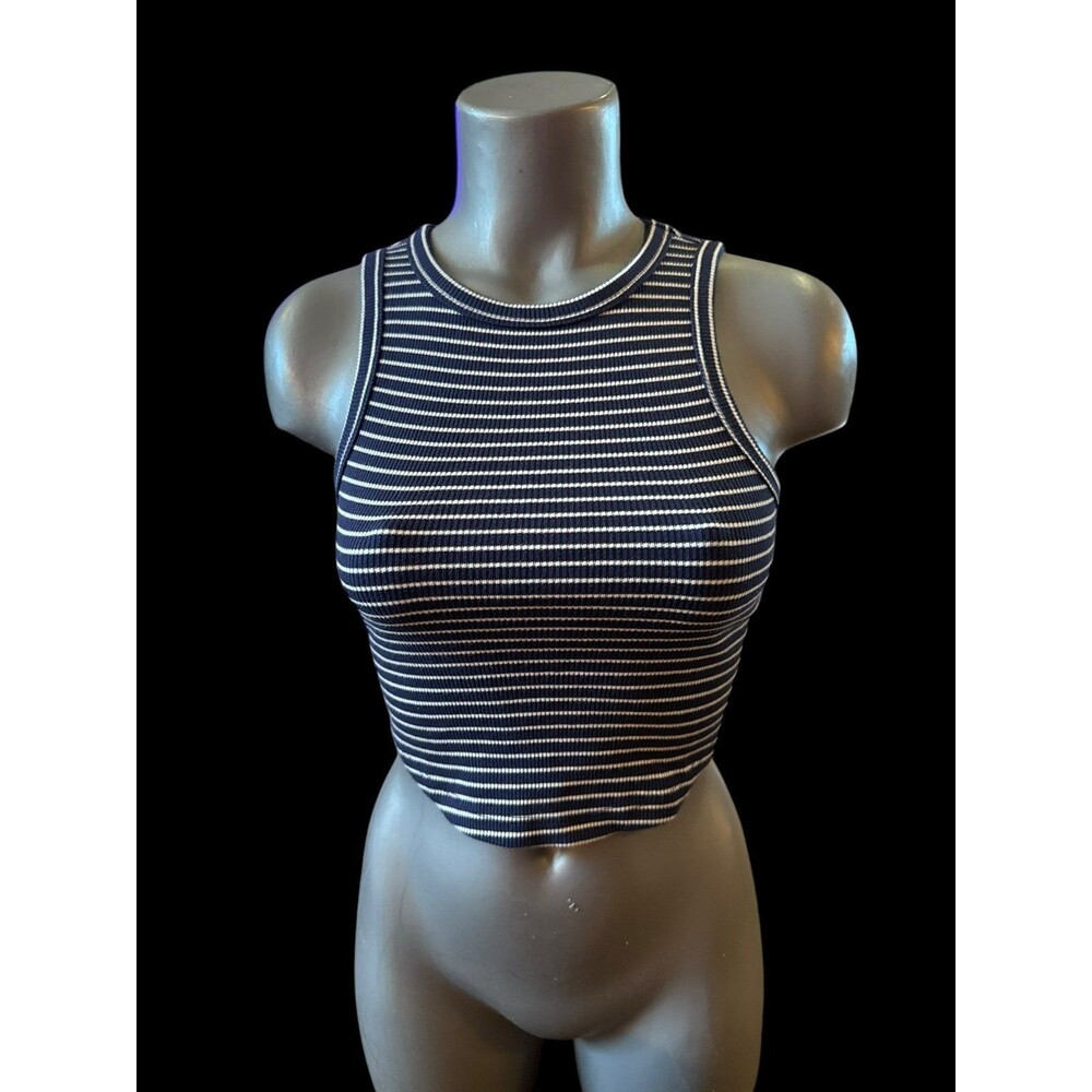 American Eagle, Aerie navy blue striped high neck sleeveless Tank Top XS - Picture 2 of 3